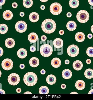 Halloween motif sans couture de globes oculaires colorés. Pour toile de fond, papier d'emballage, tissu, papier peint, impressions de mode. Illustration vectorielle Illustration de Vecteur