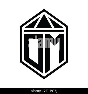 DM Letter logo monogramme forme de bouclier hexagonal simple avec modèle de conception de style isolé de couronne triangulaire Banque D'Images