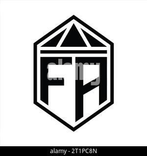 FA Letter logo monogramme forme de bouclier hexagonal simple avec modèle de conception de style isolé de couronne triangulaire Banque D'Images