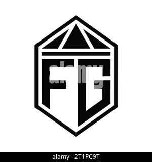 FG Letter logo monogramme forme de bouclier hexagonal simple avec modèle de conception de style isolé de couronne de triangle Banque D'Images