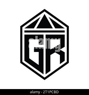 GR Letter logo monogramme simple forme de bouclier hexagonal avec modèle de conception de style isolé de couronne de triangle Banque D'Images