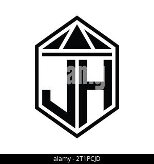 JH Letter logo monogramme simple forme de bouclier hexagonal avec modèle de conception de style isolé de couronne de triangle Banque D'Images