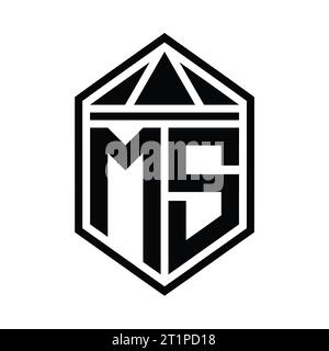 Monogramme MS Letter logo forme de bouclier hexagonal simple avec modèle de conception de style isolé de couronne triangulaire Banque D'Images