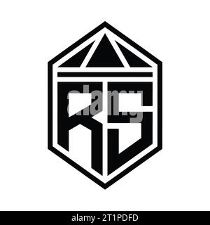 Monogramme RS avec logo lettre, forme de blindage hexagonal simple avec modèle de conception isolée par couronne triangulaire Banque D'Images