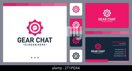 Modèle de conception de logo Gear avec illustration vectorielle de conception graphique de bulle de chat. Illustration de Vecteur