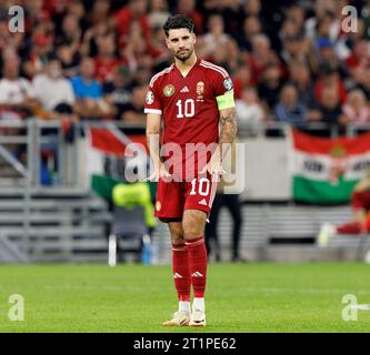 Budapest, Hongrie. 14 octobre 2023. Dominik Szoboszlai, de Hongrie, réagit lors du match de qualification européen de l'UEFA EURO 2024 entre la Hongrie et la Serbie au Puskas Arena le 14 octobre 2023 à Budapest, Hongrie. Crédit : Laszlo Szirtesi/Alamy Live News Banque D'Images