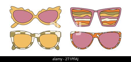 Lunettes de soleil groovy avec des imprimés psychédéliques et des couleurs vintage Illustration de Vecteur