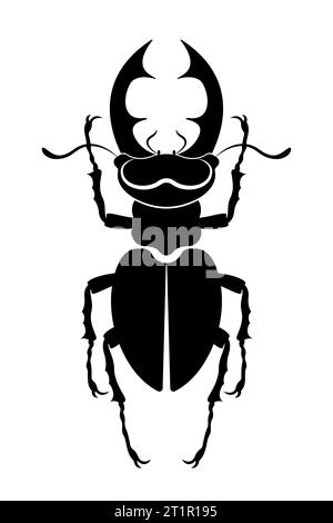 Silhouette noire d'un coléoptère scarabée avec des cornes. Insecte vecteur Lucanus cervus isolé sur fond blanc Illustration de Vecteur