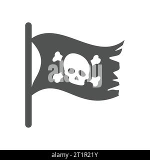 Pirate agitant drapeau avec icône de crâne et d'os. Symbole des pirates en os croisés. Illustration de Vecteur