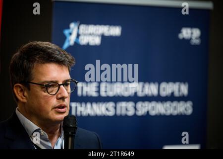 Anvers, Belgique. 15 octobre 2023. Le PDG Tennium, Kristoff Puelinckx photographié lors du tournoi européen Open de tennis ATP, à Anvers, le dimanche 15 octobre 2023. BELGA PHOTO JASPER JACOBS crédit : Belga News Agency/Alamy Live News Banque D'Images