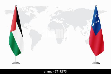 Drapeaux de Palestine et Samoa pour réunion officielle sur fond de carte du monde. Illustration de Vecteur