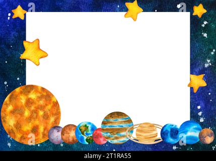 Cadre. Planètes du système solaire. Bordure. Illustration sur fond de l'espace extra-atmosphérique avec des étoiles. Planétarium clip art. Banque D'Images