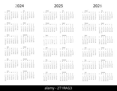 Calendrier 2024 année. Illustration vectorielle. La semaine commence le dimanche. Illustration de Vecteur