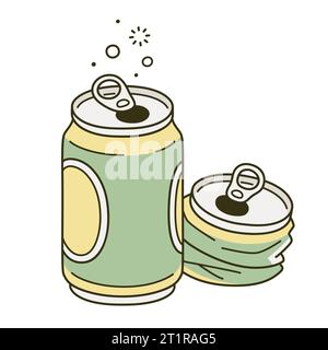 Dessin animé de deux canettes de bière vides. L'aluminium écrasé peut détrir après la fête. Illustration vectorielle simple. Illustration de Vecteur