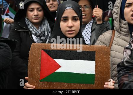 Washington, DC, États-Unis. 14 octobre 2023. 10/14/23 la Maison Blanche Washington DC. Des manifestants palististes se rassemblent dans le parc Lafayette en face de la Maison Blanche pour exprimer leur opinion sur la guerre en Israël et le massacre de personnes dans la bande de Gaza. (Image de crédit : © Christy Bowe/ZUMA Press Wire) USAGE ÉDITORIAL SEULEMENT! Non destiné à UN USAGE commercial ! Crédit : ZUMA Press, Inc./Alamy Live News Banque D'Images