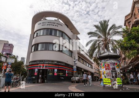 Tel Aviv, Israël - 2 octobre 2023 - vue sur la rue depuis le quartier Allenby, un quartier central autour de la rue Allenby à tel Aviv, Israël. Poli House H. Banque D'Images