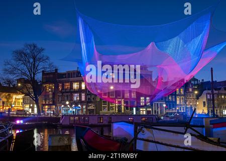Vue sur Amsterdam pendant le festival lumière aux pays-Bas la nuit Banque D'Images