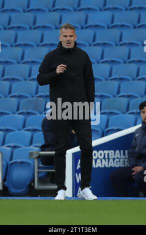 Brighton, Royaume-Uni. 15 octobre 2023. Robert Vilahamn, Manager de Tottenham, lors du match de Barclays Women's Super League entre Brighton & Hove Albion et Tottenham Hotspur au stade American Express de Brighton. Crédit : James Boardman/Alamy Live News Banque D'Images