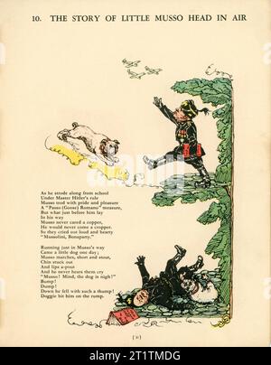 Première page de l'histoire de Little Musso Head in the Air avec Benito Mussolini dans STRUWWELHITLER Une histoire nazie livre de Doktor Schrecklichkeit - Une parodie du Struwwelpeter original par Robert et Philip Spence présenté par eux à The Daily Sketch War relief Fund publié en 1941 par Haycock Press Ltd London Banque D'Images