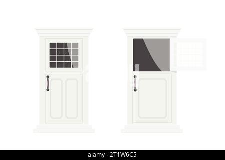 Portes vintage blanches mignonnes avec vent ouvert et fermé Illustration de Vecteur
