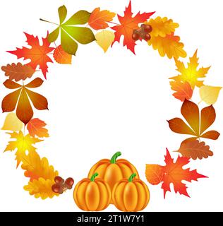 Cercle avec érable d'automne, feuilles de chêne et citrouille. vecteur d'illustration. Illustration de Vecteur