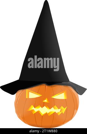 Citrouilles sculptées brillantes pour Halloween. Citrouille orange avec chapeau noir pour bannières, dépliants, affiches, cartes. Citrouille à tarte à sucre. Octobre. Illustration vectorielle Illustration de Vecteur