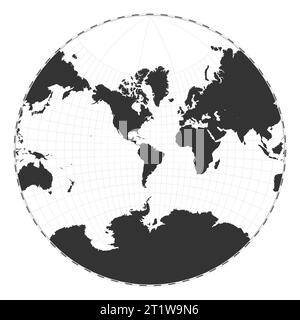 Carte du monde vectorielle. Projection conforme de Lagrange. Carte géographique du monde simple avec des lignes de latitude et de longitude. Centré sur une longitude de 60 deg E. Vecteur Illustration de Vecteur