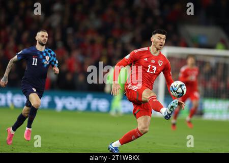 Cardiff, Royaume-Uni. 15 octobre 2023. KiefferMoore du pays de Galles en action. Pays de Galles contre Croatie, qualification UEFA Euro 2024, match du groupe D au stade de Cardiff à Cardiff, pays de Galles du Sud, dimanche 15 octobre 2023. Usage éditorial uniquement. photo par Andrew Orchard/Andrew Orchard photographie sportive/Alamy Live News crédit : Andrew Orchard photographie sportive/Alamy Live News Banque D'Images