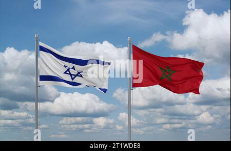 Drapeau Maroc Avec Le Drapeau D'Israël, Le Rendu 3D Banque D