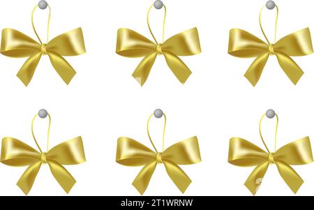 Ensemble de noeuds dorés décoratifs avec ruban jaune horizontal isolé sur fond blanc. Vecteur Illustration de Vecteur