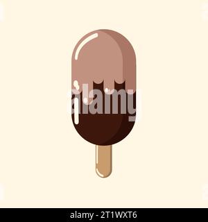 Glace au chocolat sur un bâton, froide et délicieuse dans le glaçage au chocolat. Vecteur, objet, EPS10. Illustration de Vecteur