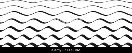 Jeu de motifs de bordure ondulée. Collection de lignes de courbes répétitives. Éléments de conception graphique pour la décoration. Pack de séparateurs et séparateurs ondulés et ondulés. Faisceau vectoriel Illustration de Vecteur