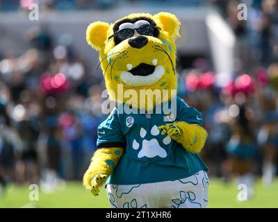 Jacksonville, Floride, États-Unis. 15 octobre 2023. Jaxson de ville, mascotte des Jaguars de Jacksonville, avant un match contre les Colts d'Indianapolis à Jacksonville, en Floride. Romeo T Guzman/CSM/Alamy Live News Banque D'Images