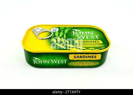 John West sardines à l'huile d'olive sur fond blanc Banque D'Images
