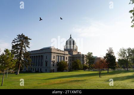 Le soleil se lève sur le Capitole de l'État du Montana à Helena, Montana. Banque D'Images