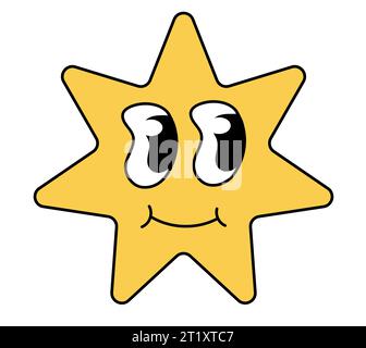 Rétro 70s 60s 80s hippie Groovy Christmas Star. Illustration vectorielle à plat. Illustration de Vecteur