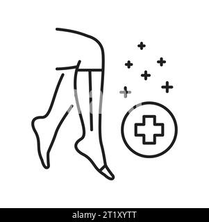 Chaussettes de compression, œdème et traitement de gonflement, pression artérielle anormale. Bas de vecteur et varices, icône de contour de maladie vasculaire Illustration de Vecteur