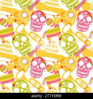 Dia de Muertos Seamless Pattern Illustration avec Day of the Dead et Skeleton Element dans le design mexicain Illustration de Vecteur