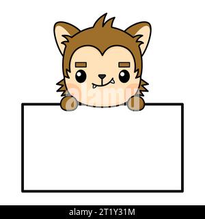 Mignon et Kawaii style Halloween Werewolf personnage avec White Board Illustration de Vecteur