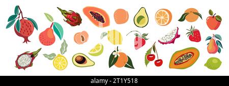 Ensemble de vecteurs de fruits abstraits dessinés à la main isolé. Illustration de Vecteur