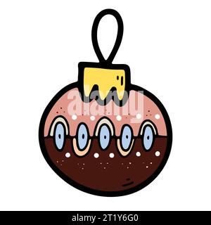 Image de boule de Noël Doodle. Ornement saisonnier jouet isolé sur fond blanc. Décoration festive de couleur Boho. Illustration du nouvel an vectoriel. Traditio Illustration de Vecteur