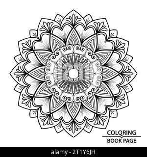Décoration Vintage Mandala Art of Colouring Book page. Pages de livre de coloriage facile Mandala pour les adultes, capacité de se détendre, expériences cérébrales donnent soulagement. Illustration de Vecteur