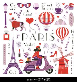 Affiche de voyage Paris Vintage avec Tour Eiffel Illustration de Vecteur