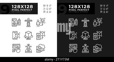 Icônes VR, AR et MR claires et sombres 2D pixel parfait Illustration de Vecteur