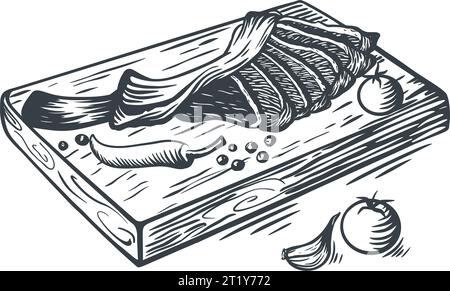 Steak de bœuf sur os, gravé à la main Illustration de Vecteur