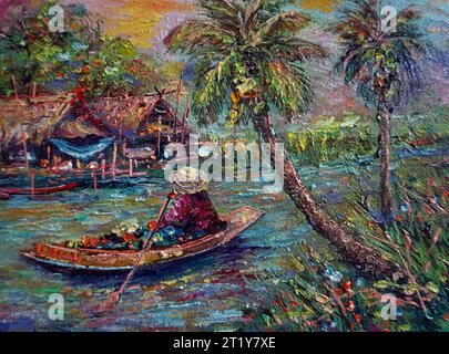 peint à la main original impressionnisme chefs-d'œuvre peintre art contemporain peinture à l'huile campagne thaïlande paysage campagne Banque D'Images