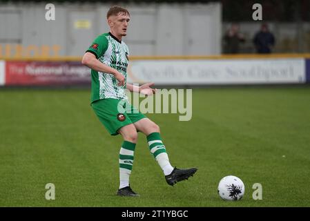 Southport v Gloucester City 14 octobre 2023 Big Help Stadium .Southport. Vanarama National League North. Harry Emmett en action pour Gloucester photo par Alan Edwards pour f2images Banque D'Images