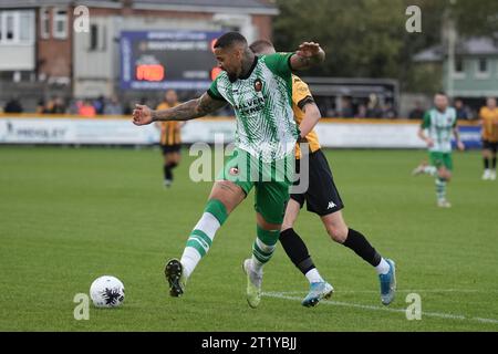 Southport v Gloucester City 14 octobre 2023 Big Help Stadium .Southport. Vanarama National League North. Ben Richards-Everton en action pour Gloucester photo par Alan Edwards pour f2images Banque D'Images