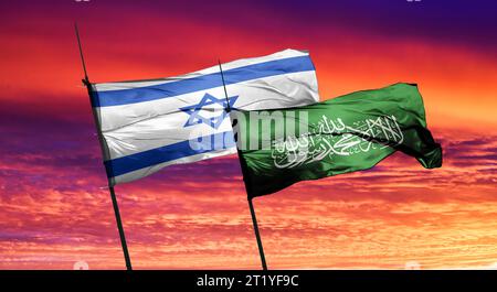 Drapeau du Hamas israël vs palestina, traduire la guerre Israël-Hamas Banque D'Images