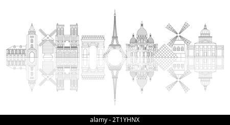 Bannière Art minimaliste Paris Skyline Line Illustration de Vecteur